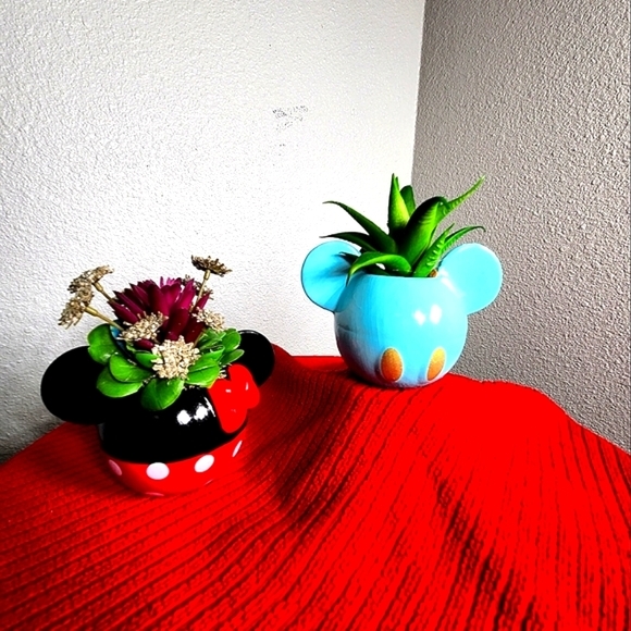 Disney Mickey & Minnie faux succulent planters.  One pair. - Picture 4 of 7